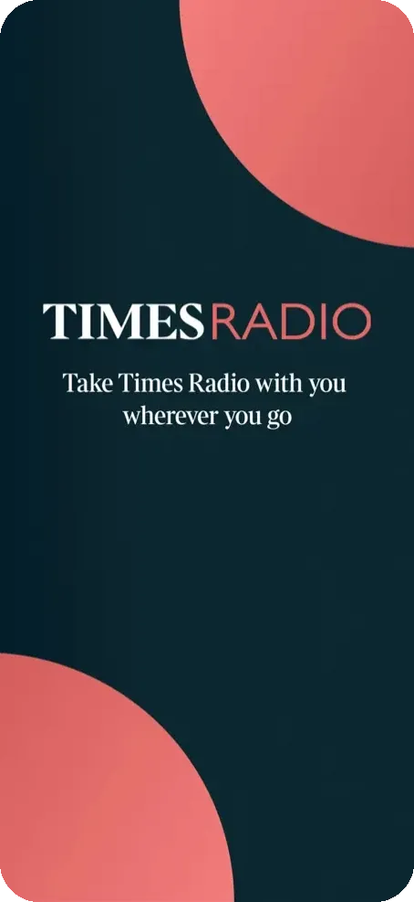 Times Radio iOS app brand screen: take Times Radio with you